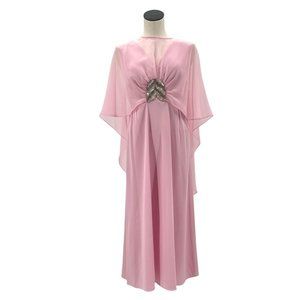 Vintage Pink Maxi Dress with Embellished Waist